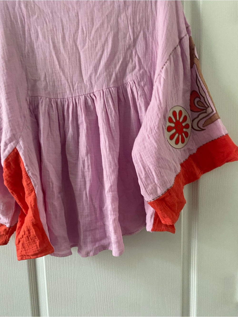 Easel Boho Embroidered V-Neck Cotton Gauze Peasant Babydoll Tunic Pink Top  M - Picture 10 of 12